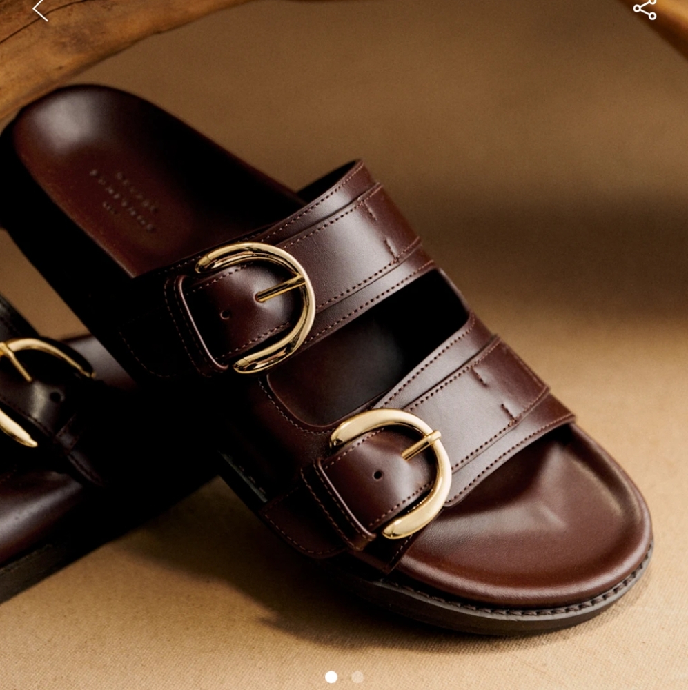 Sezane Brown Sandals with Gold Buckles
